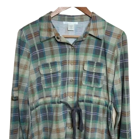 Charlotte Russe large green plaid tunic snap top ☆☆♡♡ - Picture 3 of 16